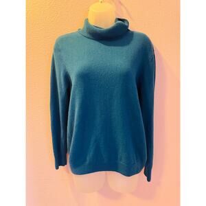 Orvis 100% Cashmere Turtleneck Sweater L Teal Cozy Luxury